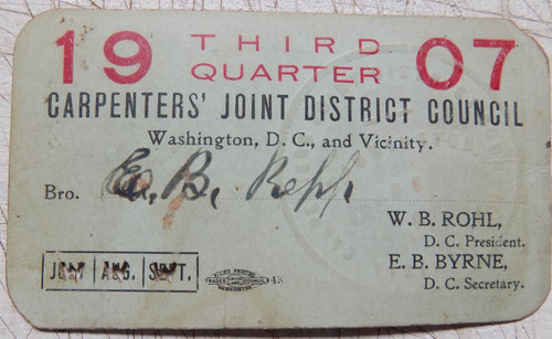 Carpenters union card 1907 - carpenters',