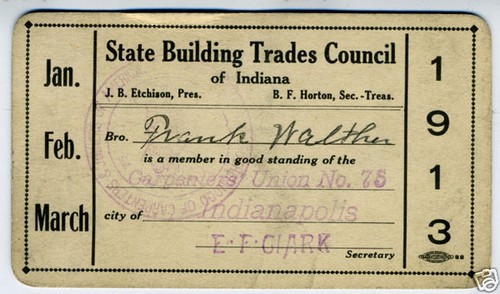 1913 carpenters union card - union,